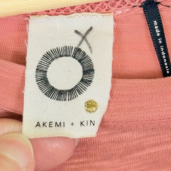 Akemi Kim Coral Pink Ruffle Hem Slub Knit Oversized Shirt Top Women's Small - Picture 5 of 6